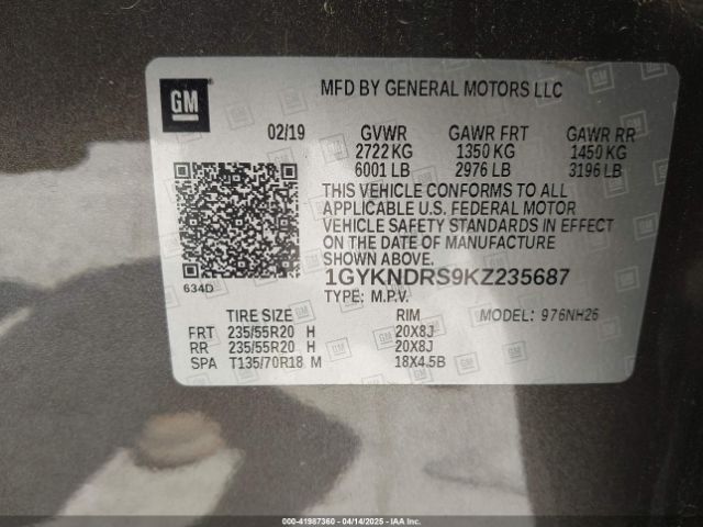 1GYKNDRS9KZ235687 Cadillac XT5 LUXURY