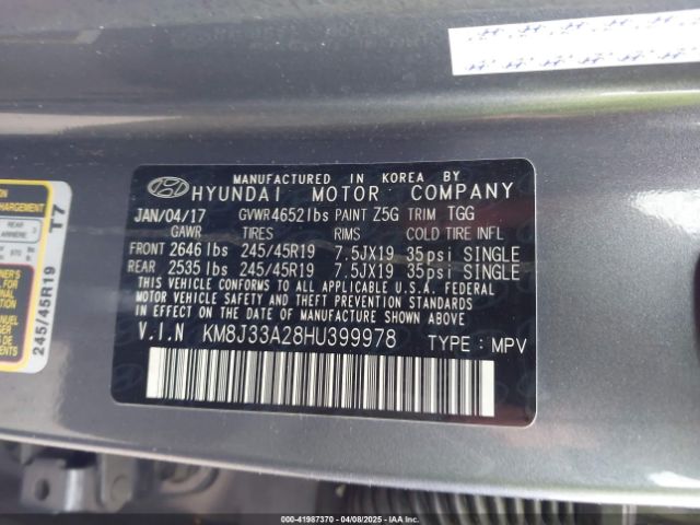 KM8J33A28HU399978 Hyundai Tucson Sport