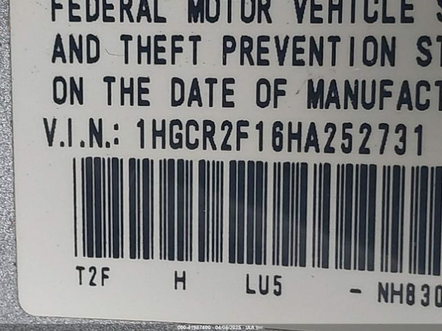 1HGCR2F16HA252731 Honda Accord Sport Se