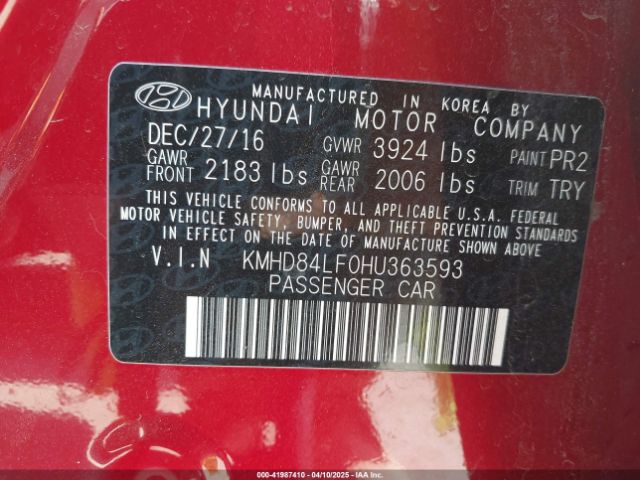 KMHD84LF0HU363593 Hyundai Elantra Value Edition