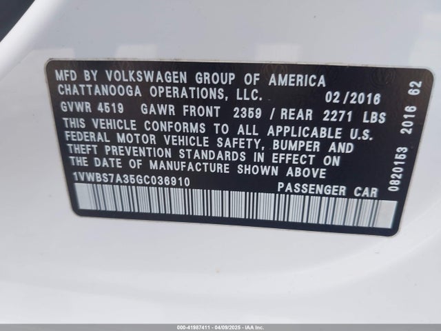 1VWBS7A35GC036910 Volkswagen Passat 1.8t Se