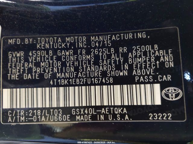 4T1BK1EB2FU167458 Toyota Avalon Xle Touring