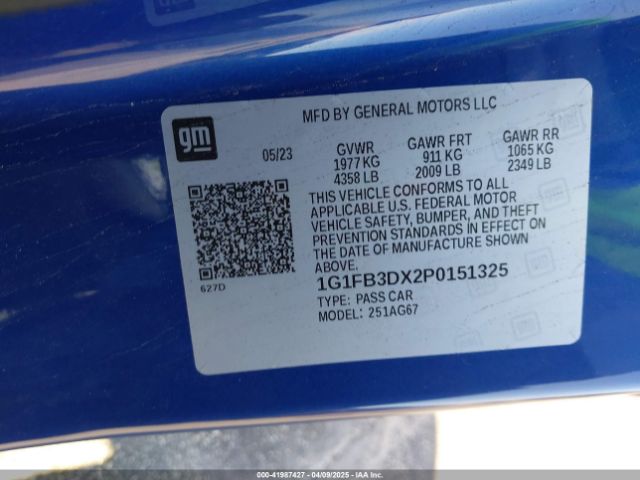 1G1FB3DX2P0151325 Chevrolet Camaro Rwd  1lt