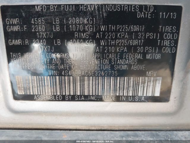 4S4BRBAC5E3252735 Subaru Outback 2.5i