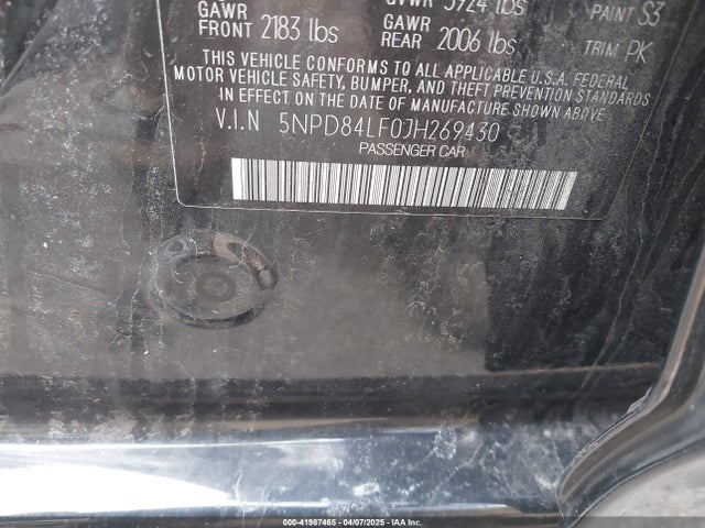 5NPD84LF0JH269430 Hyundai ELANTRA SEL