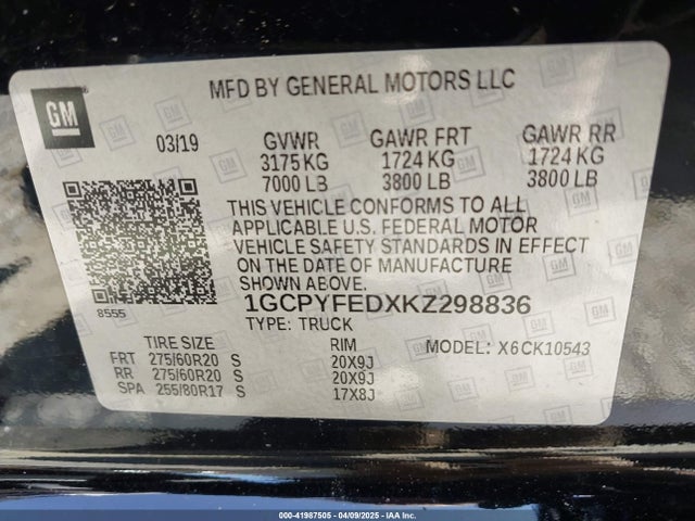 1GCPYFEDXKZ298836 Chevrolet Silverado 1500 Lt Trail Boss