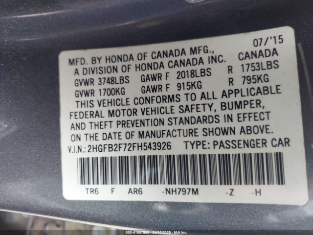 2HGFB2F72FH543926 Honda CIVIC SE