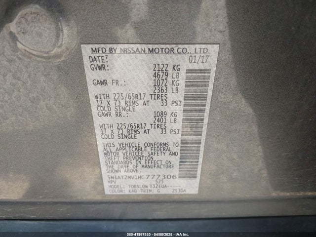 5N1AT2MV1HC777306 Nissan ROGUE SV