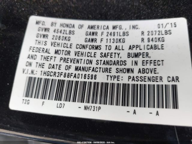 1HGCR3F88FA016596 Honda Accord Ex-l V-6