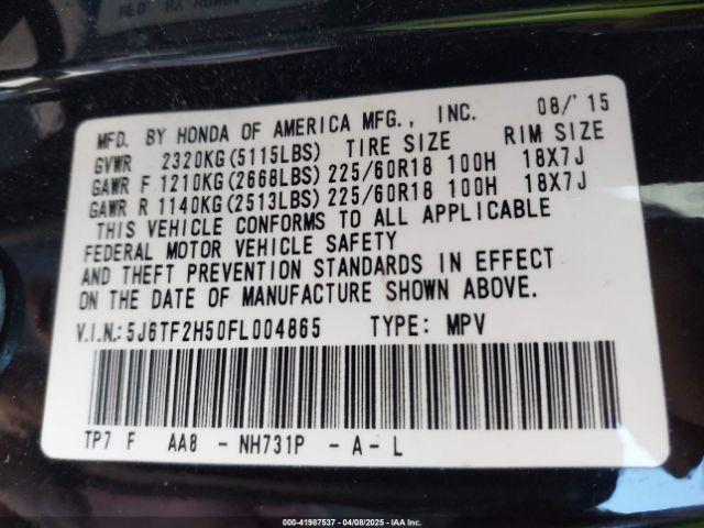 5J6TF2H50FL004865 Honda Crosstour Ex-l V6