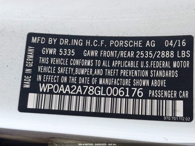 2016 PORSCHE PANAMERA WP0AA2A78GL006176 Photo 8