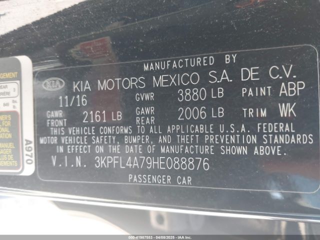 3KPFL4A79HE088876 KIA FORTE S