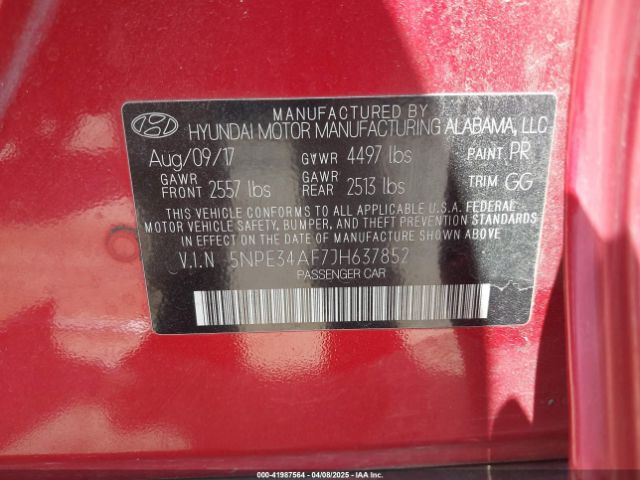 5NPE34AF7JH637852 Hyundai SONATA SEL