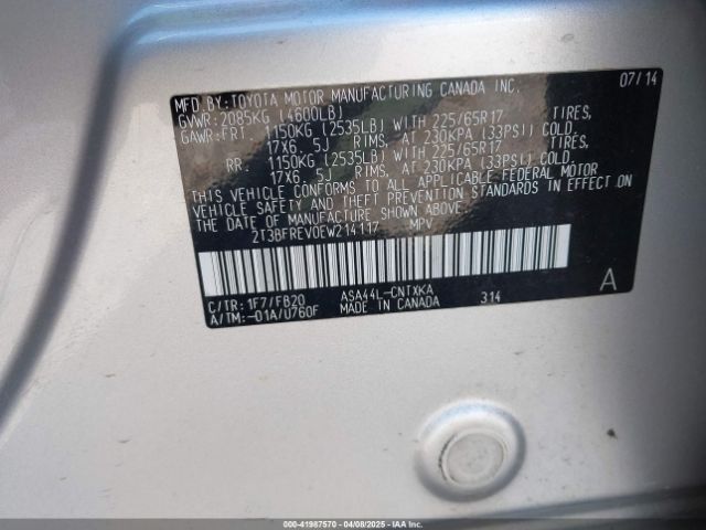 2T3BFREV0EW214117 Toyota RAV4 LE