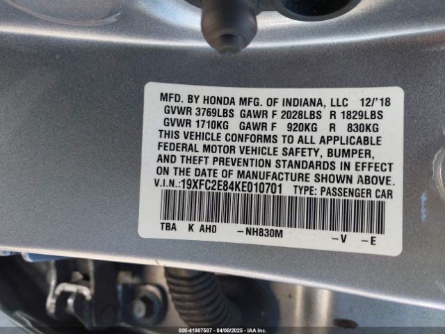 19XFC2E84KE010701 Honda Civic Sport