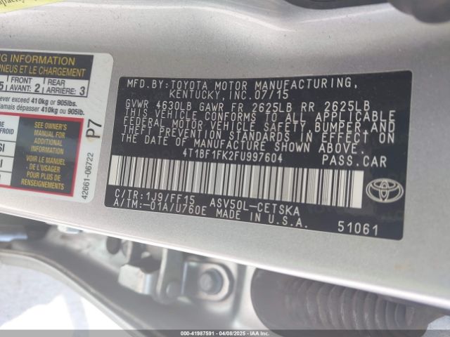 4T1BF1FK2FU997604 Toyota CAMRY SE