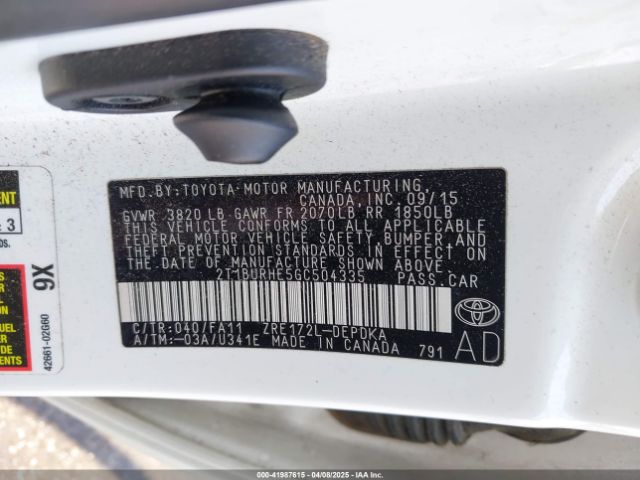 2T1BURHE5GC504335 Toyota COROLLA L