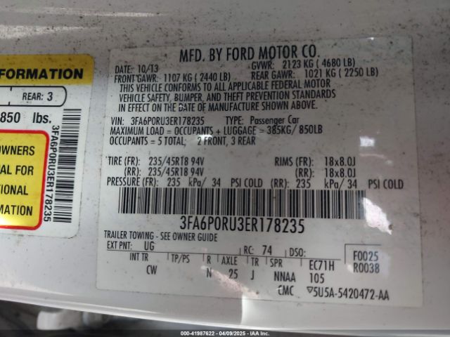 3FA6P0RU3ER178235 Ford Fusion Hybrid Titanium