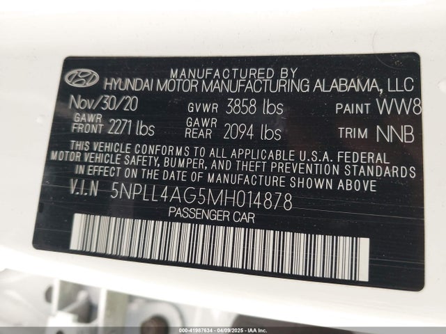 5NPLL4AG5MH014878 Hyundai ELANTRA SE