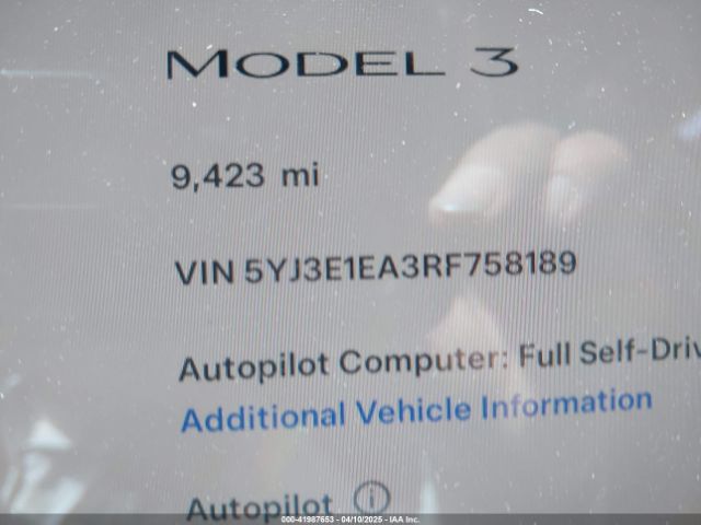 5YJ3E1EA3RF758189 Tesla MODEL 3
