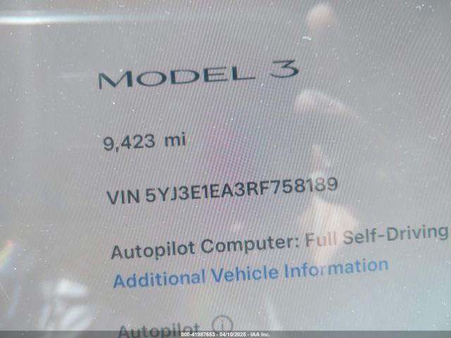 5YJ3E1EA3RF758189 Tesla MODEL 3