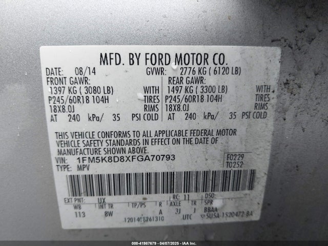 1FM5K8D8XFGA70793 Ford EXPLORER XLT