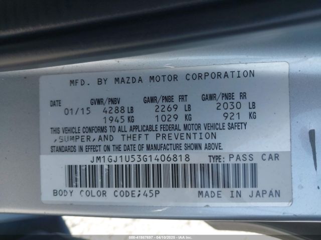 JM1GJ1U53G1406818 Mazda Mazda6 I Sport