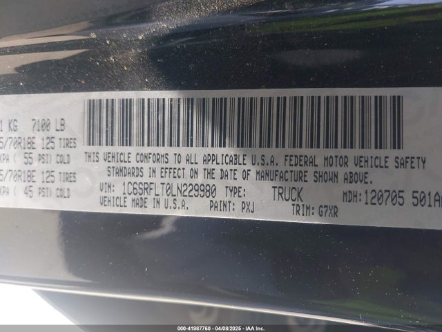 1C6SRFLT0LN229980 RAM 1500 Rebel  4x4 5'7 Box