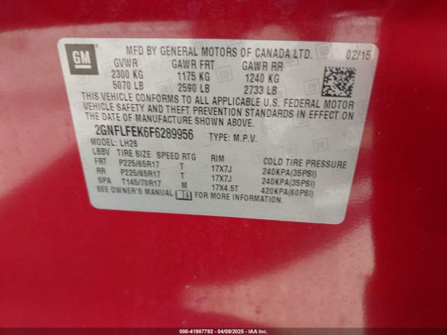 2GNFLFEK6F6289956 Chevrolet EQUINOX 1LT