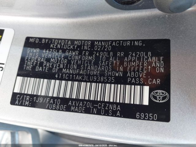 4T1C11AK3LU938535 Toyota CAMRY LE