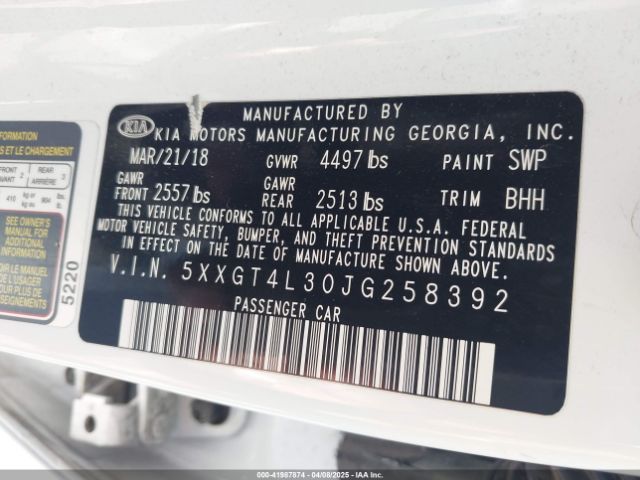 5XXGT4L30JG258392 KIA Optima Lx