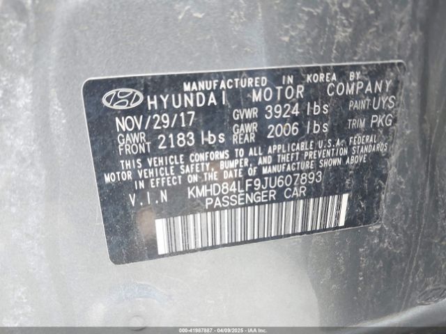 KMHD84LF9JU607893 Hyundai ELANTRA SEL