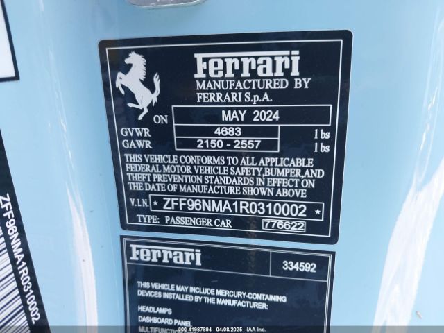 ZFF96NMA1R0310002 Ferrari Sf90 Spider