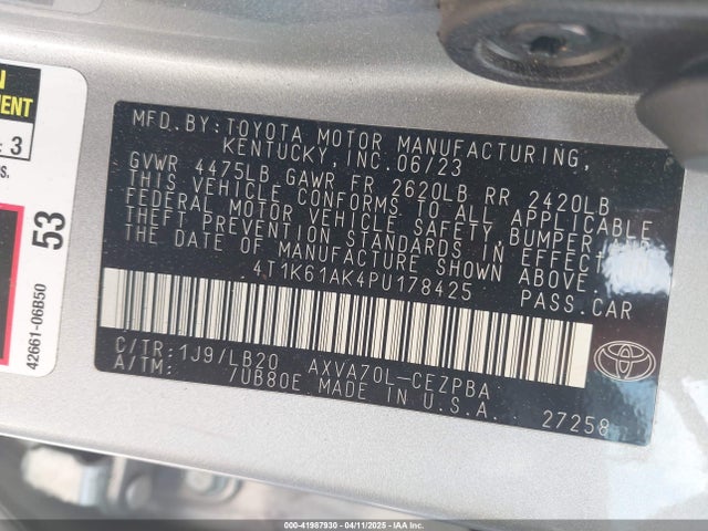 4T1K61AK4PU178425 Toyota CAMRY XSE