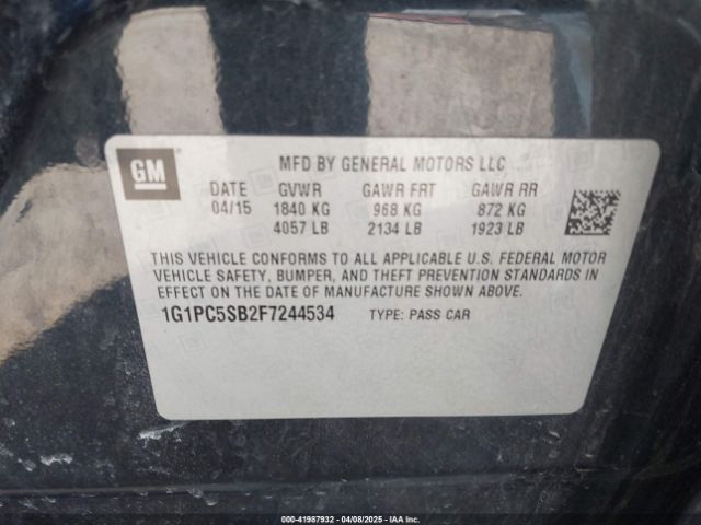 1G1PC5SB2F7244534 Chevrolet Cruze 1lt Auto