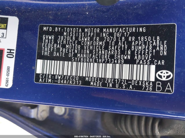 5YFBURHE1HP713489 Toyota COROLLA SE