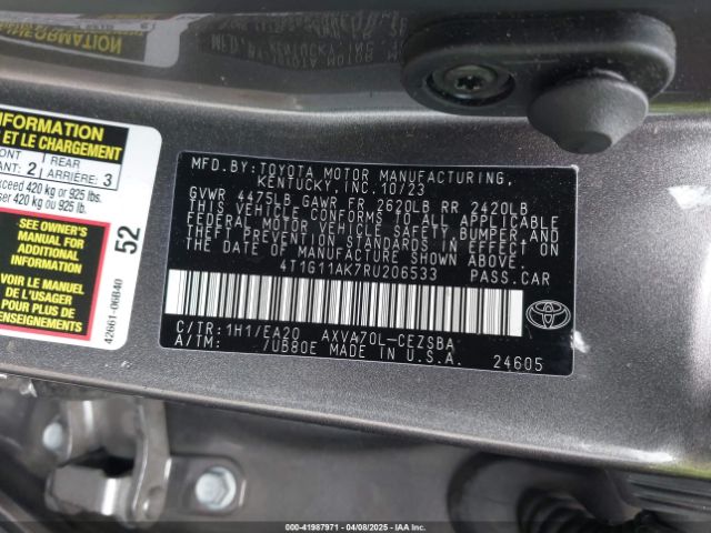 4T1G11AK7RU206533 Toyota CAMRY SE
