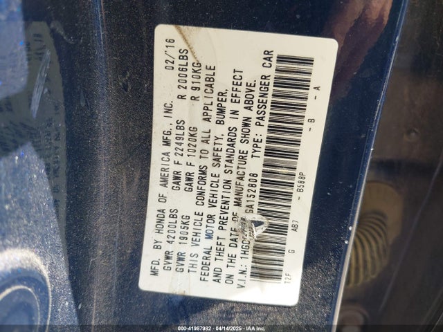 1HGCR2F38GA152808 Honda ACCORD LX