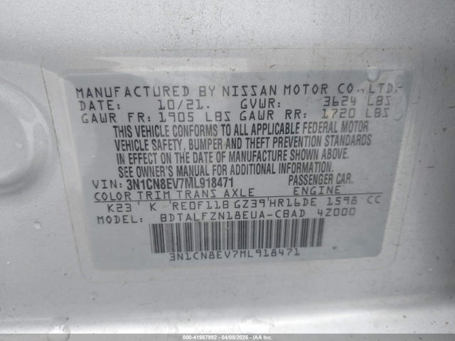 Nissan Versa Sv Xtronic Cvt 2021 3N1CN8EV7ML918471 Image 9