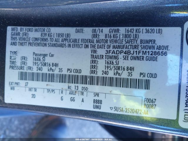 3FADP4BJ1FM128656 Ford FIESTA SE