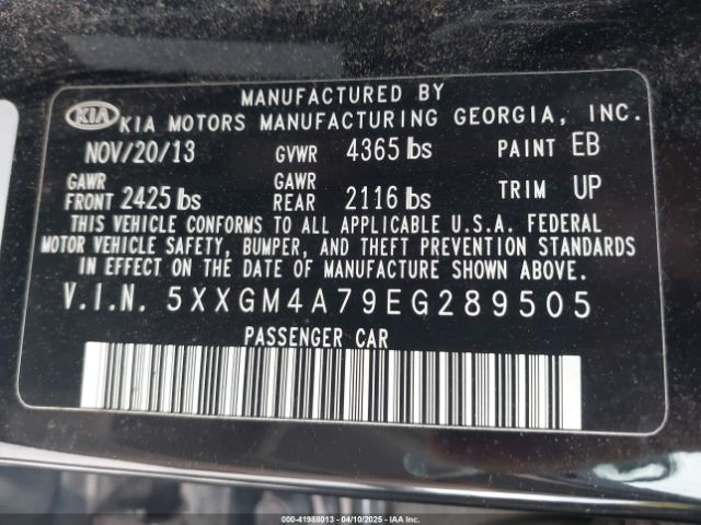 5XXGM4A79EG289505 KIA Optima Lx