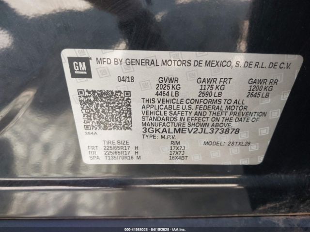 3GKALMEV2JL373878 GMC Terrain Sle