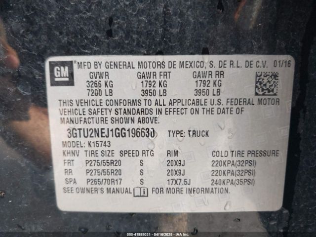 3GTU2NEJ1GG196630 GMC Sierra 1500 Slt