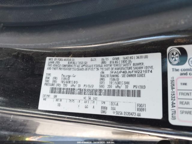 3FADP4BJ6FM221074 Ford FIESTA SE