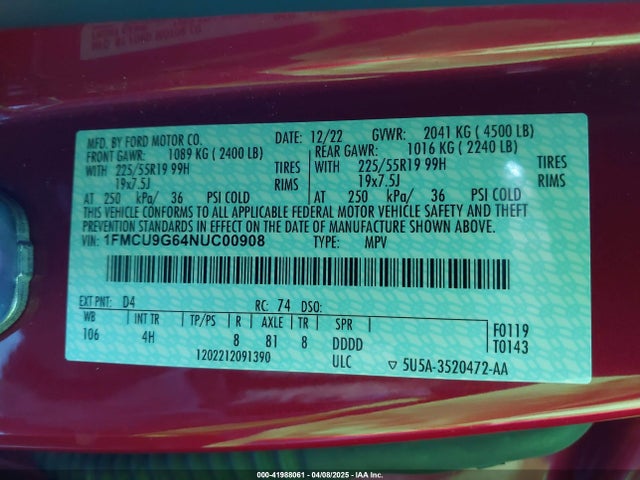 1FMCU9G64NUC00908 Ford ESCAPE SE