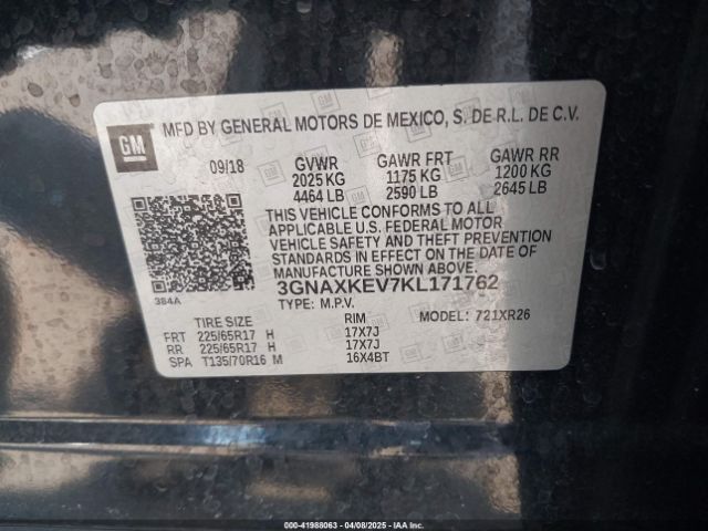 3GNAXKEV7KL171762 Chevrolet EQUINOX LT