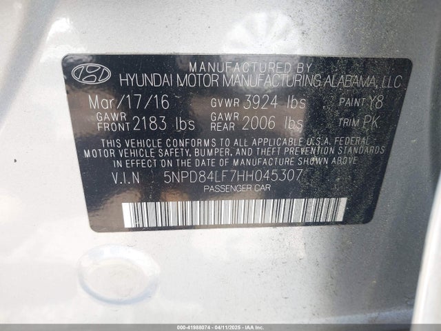 5NPD84LF7HH045307 Hyundai ELANTRA SE