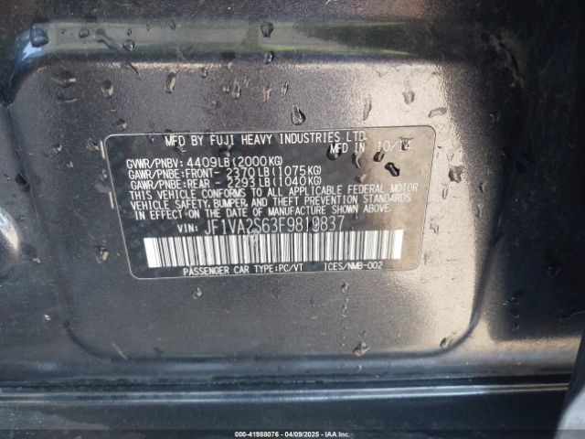 JF1VA2S63F9819837 Subaru Wrx Sti Limited