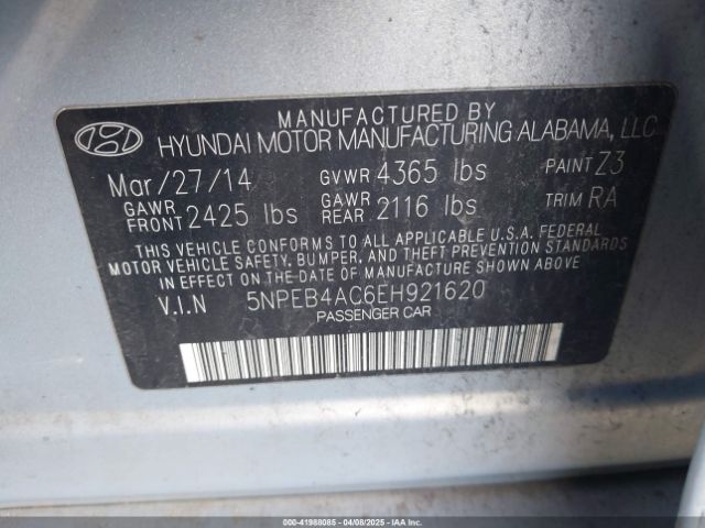 5NPEB4AC6EH921620 Hyundai SONATA GLS