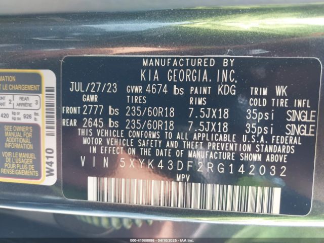 5XYK43DF2RG142032 KIA Sportage Sx